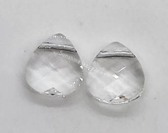 2pc Swarovski Crystal Clear 11x10mm Flat Briolette 6012 Pendants; Top Drilled