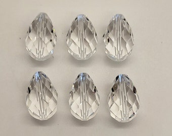 6pc Swarovski Crystal Clear Faceted Teardrop 5500 Bead; 9x6mm, 10x7mm, 12x8mm, 15x10mm, or 18x12mm; Center Drilled; Vintage!