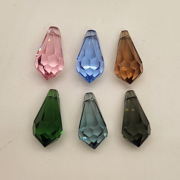 Swarovski Crystal  22mm Teardrop 6000 Pendant; 7 Colors: Green Turmaline, Lt Rose, Lt Sapphire, Jet, Morion, Indian Sapphire, Lt Smoke Topaz