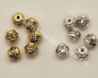 Swarovski Crystal Rhinestone Balls; Gold Plated or Silver Plated; 6mm (12), 8mm (6), or 10mm (6)
