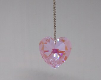 Swarovski Crystal Rosaline Blue AB 28mm Heart Suncatcher/ Prism/ Ornament; Rearview Mirror; Logo Etched; Light Pink