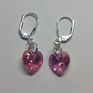 Sterling Silver Swarovski Crystal Rose Aurora Borealis AB Heart Drop Earrings; Choose Earwire or Leverback Closure; October Birthstone Gift
