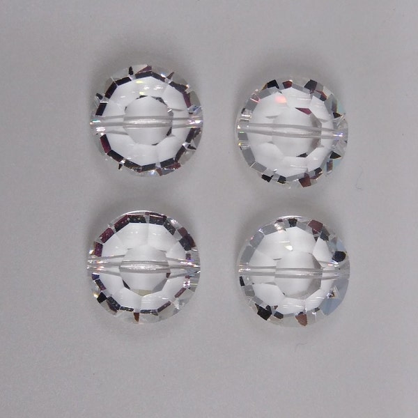 4 perles cristal Swarovski transparentes 14 mm lentilles 5100 ; Rond légèrement aplati ; Perles pour comprimés d'aspirine ; Millésime rare