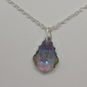 Sterling Silver Swarovski Crystal Paradise Shine (Light Blue, Purple, Green) Barqoue Pendant Necklace; Cable or Snake Chain; 16&quot;, 18&quot;, 20&quot;