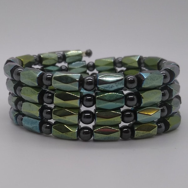 Therapeutic Magnetic Green Hematite Beaded Wrap Bracelet/ Anklet/ Necklace; 24" or 2 Feet; Pain Management, Stylish, Fun!