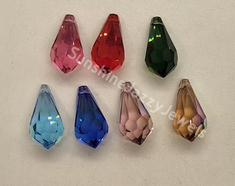 Swarovski Crystal 22mm Faceted Teardrop 6000 Pendant; 7 AB Colors: Aqua, Rose, Lt Siam, Lt Amethyst, Sapphire, Green Turmalin, Lt Co Topaz