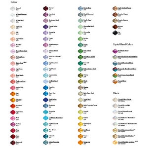 May include: Color chart featuring various crystal colors and effects, including Crystal, Garnet, Denim Blue, and Black Diamond. The chart also lists Crystal Blend Colors and Effects like Crystal Silver Shade and Crystal Moonlight.