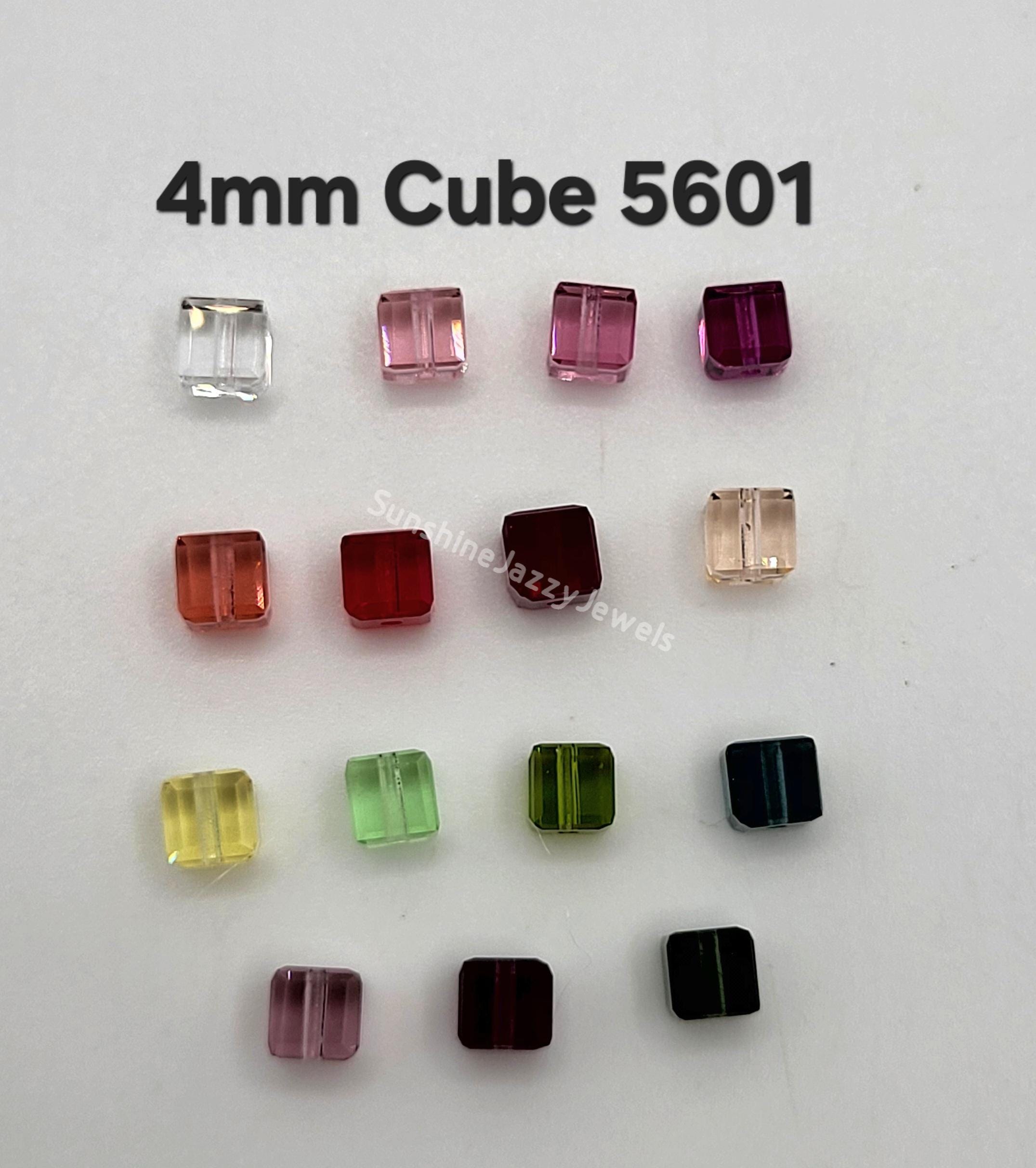 12pc Swarovski Crystal 4mm Faceted Cube 5601 Beads;Rose, Jonquil, Chrysolite, Siam, Olivine, Lt Amethyst, Amethyst