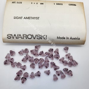 Factory Pack Swarovski Crystal Light Amethyst 9x8mm Faceted Cone 5400 Beads; 144pc; Vintage