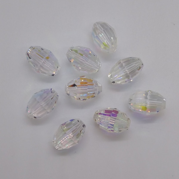 6pc Swarovski Crystal Clear AB Faceted Oval 5200 Beads; 9mm, 10mm, 12mm, 15mm, or 18mm; Vintage!