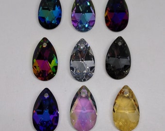 Swarovski Crystal 16mm Pear 6106 Pendant; 9 Colors Vitrail Light, Bermuda, Volcano, Paradise Shine, CAL