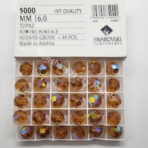 Factory Pack Swarovski Crystal Topaz AB 16mm Faceted Round 5000 Beads; Extra Large