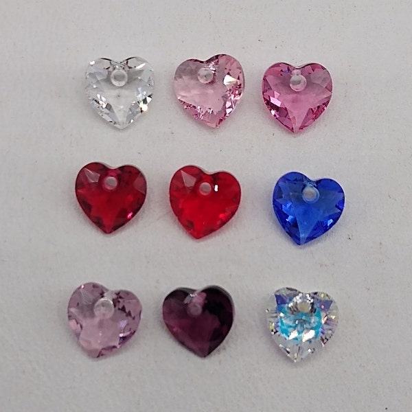 2pc Swarovski Crystal 8mm Heart Cut 6432 Pendants; NEW STYLE!  Absolutely beautiful and sparkling facets! 9 Color Choices