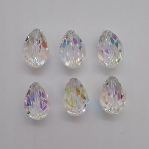 6pc Swarovski Crystal Clear AB Faceted Teardrop 5500 Bead; 9x6mm, 10x7mm, 12x8mm, 15x10mm, or 18x12mm; Center Drilled; Vintage!