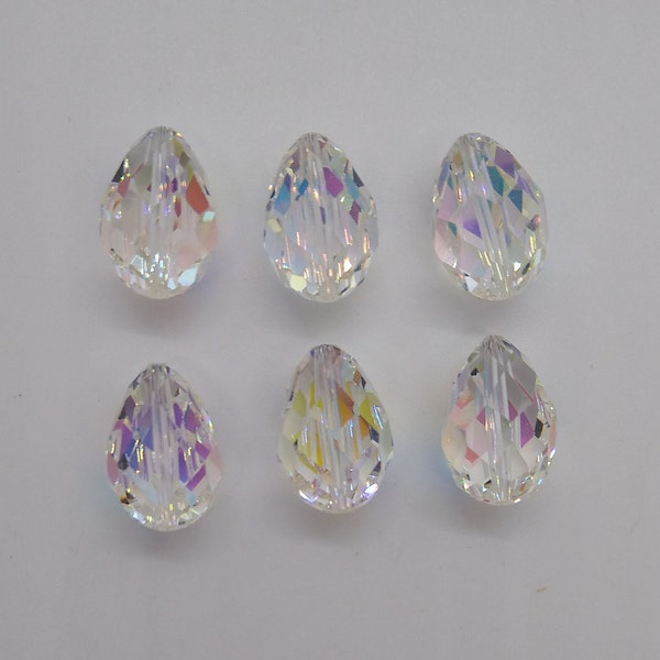 6 perles Swarovski Crystal Clear AB en forme de larme à facettes 5500 ; 9 x 6 mm, 10 x 7 mm, 12 x 8 mm, 15 x 10 mm ou 18 x 12 mm ; Centre foré ; millésime !