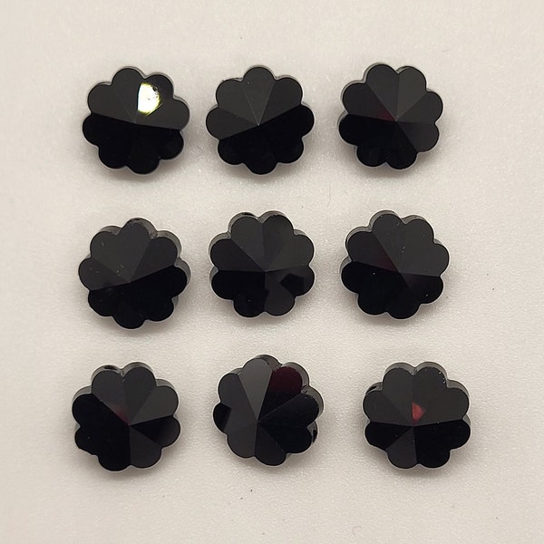 9pc Swarovski Crystal Jet Black 10mm Daisy 5110 Beads; Top Drilled; Vintage