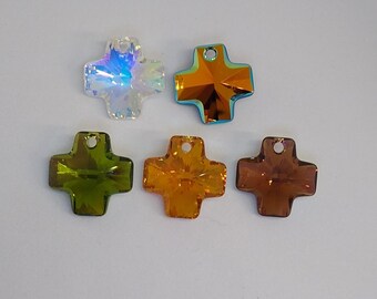 Swarovski Crystal AB 20mm Cross 6866 Pendant; 5 Color Choices: Clear AB, Topaz ab, Olivine ab, Jet Ab, Smoked Topaz Ab