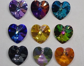 Swarovski Crystal Effect Heart 6228 Pendants; 10mm (2pc) or 14mm; 9 Colors: Heliotrope, Volcano, Vitrail Light, Bermuda, Paradise Shine