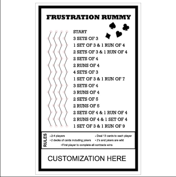 Printable Frustration Card Game Score Sheet