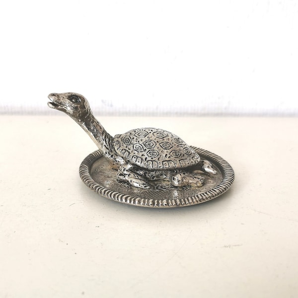 porte bague/ baguier / métal argenté /tortue/ animal /collection/ français vintage