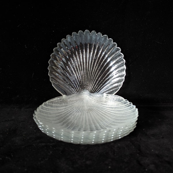 assiette/plat/plates/coquille saint jacques/verre transparent/français vintage / années 80