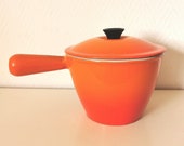 caquelon casserole pan melter glazed font orange LE CREUSET 70s French vintage