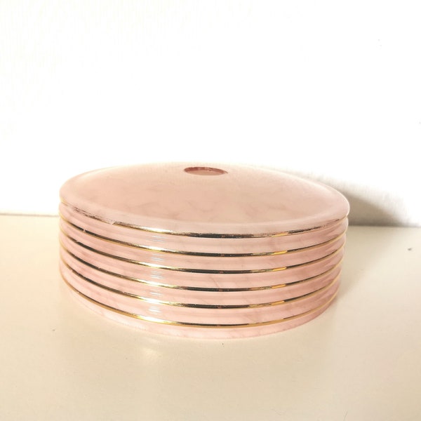 suspension / lampshade / art deco in / opaline / pink and gold / clichy glass / French vintage 30s