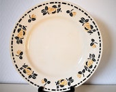 Round serving platter transferware ironstone Miami beige yellow and black rose pattern french vintage