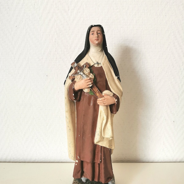 statue/souvenir religieux /  de sainte Thérèse de Lisieux / en plâtre/ Français antique