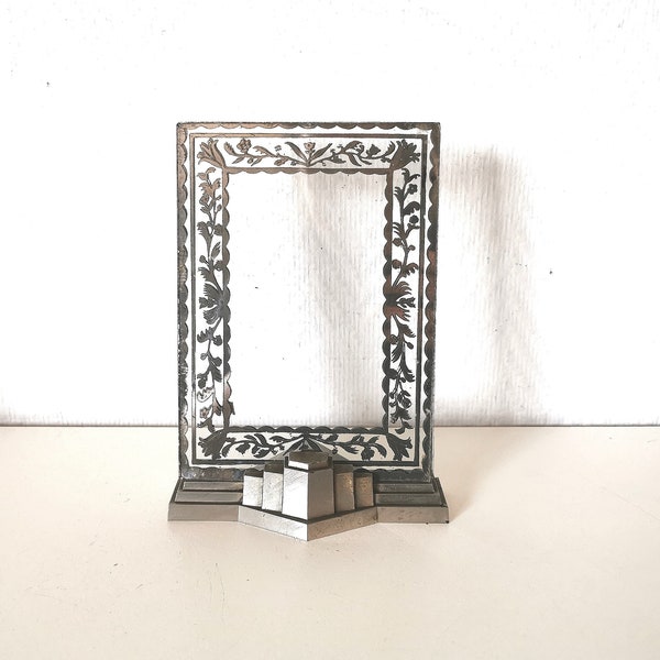 cadre photo /miroir/art déco/ en verre/métal années 20/ français vintage