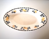 Platter ravier transferware ironstone Miami beige yellow and black rose pattern french vintage