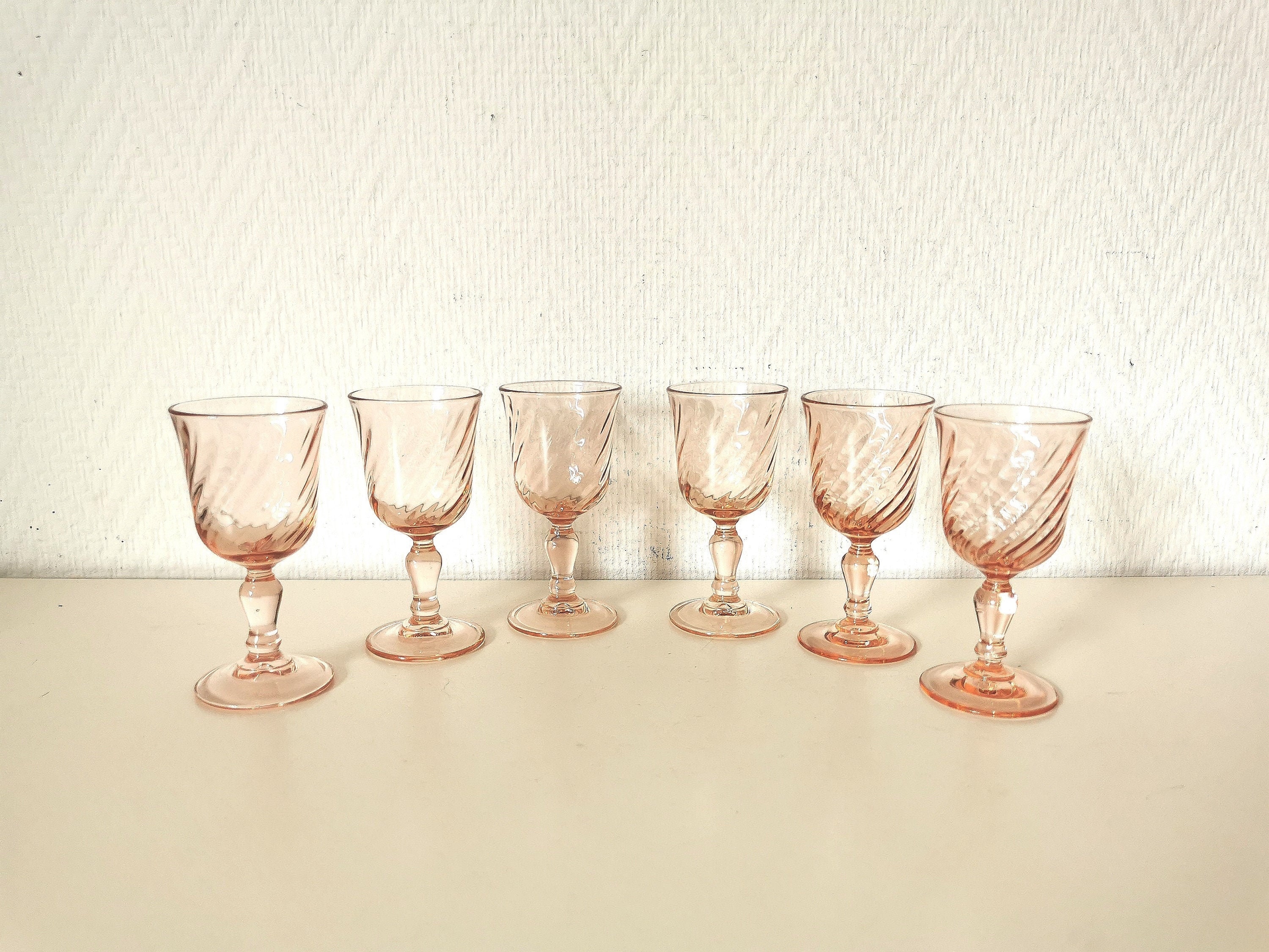 Ensemble de 6 Verres Digestif /Ou Porto /Années 70 /En Verre Rose/ Arcoroc /Service Rosaline Tourbil