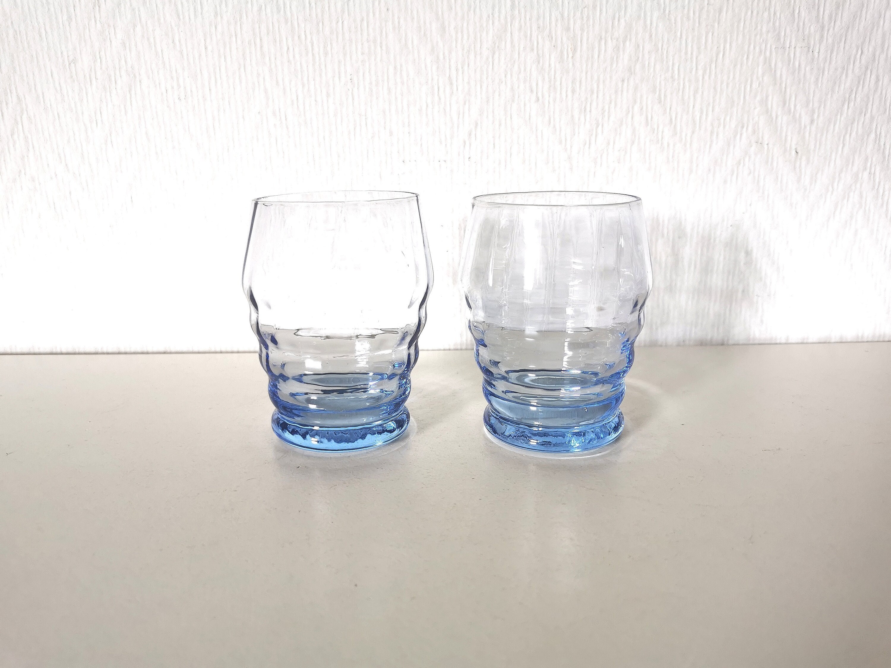 Verres/ Vin/ Eau/ Verre Soufflé Bleu/Art Déco/ Français Vintage