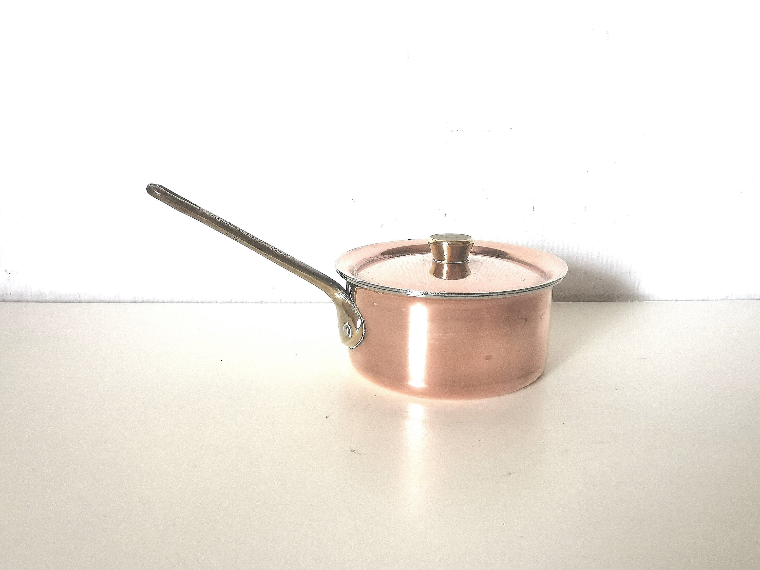 Casserole/Marmite/À Sauces/À Flamber /Cuivre/Laiton/Avec Couvercle/Français Vintage