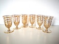 Set of 6 cooked wine glasses / art deco / stripe/ gold and transparent pattern / vintage France product logo