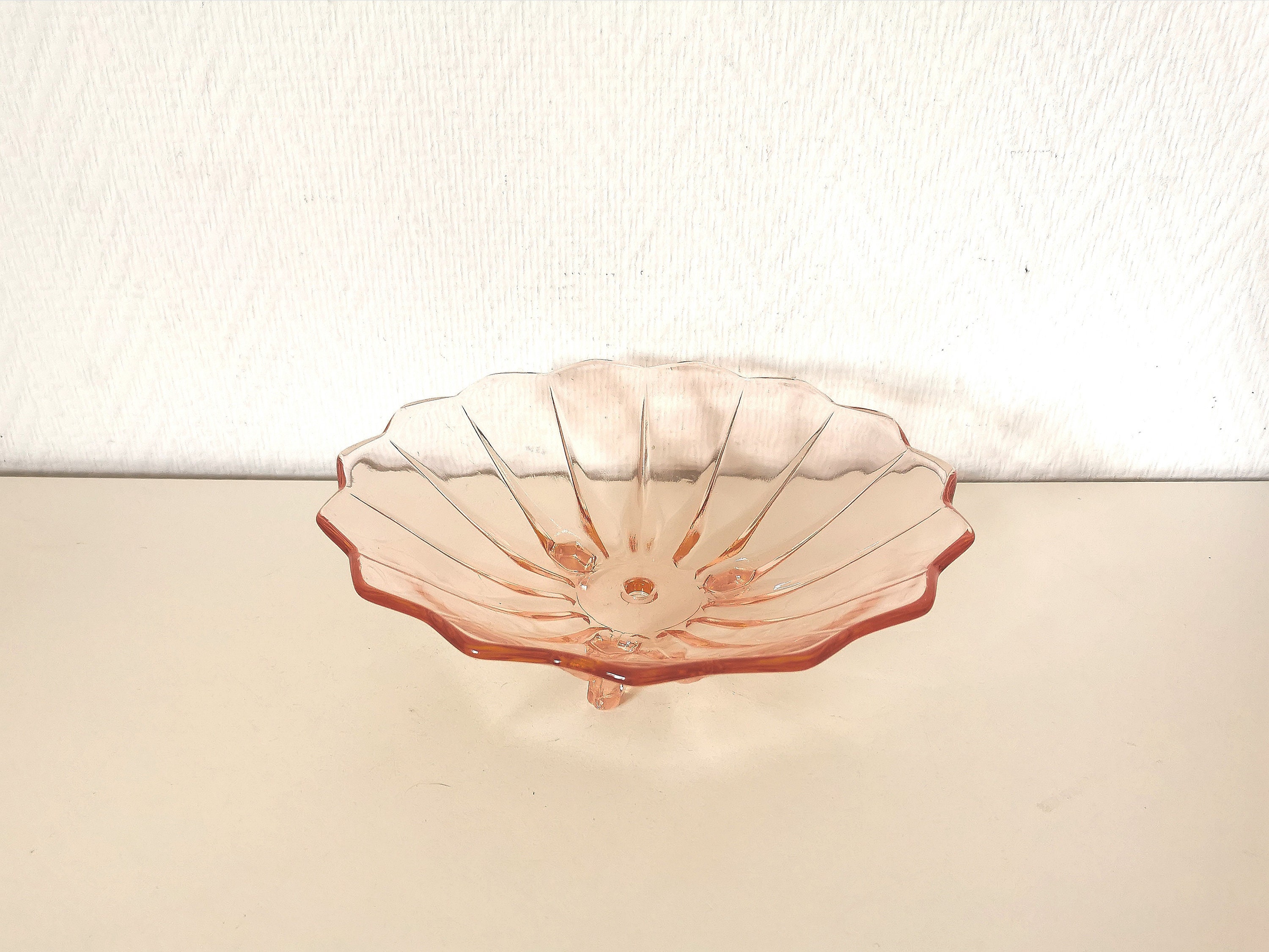 Coupe/Plat/Égouttoir/Corbeille/ à Fruit/Verre Rose/Art Déco /Français Vintage