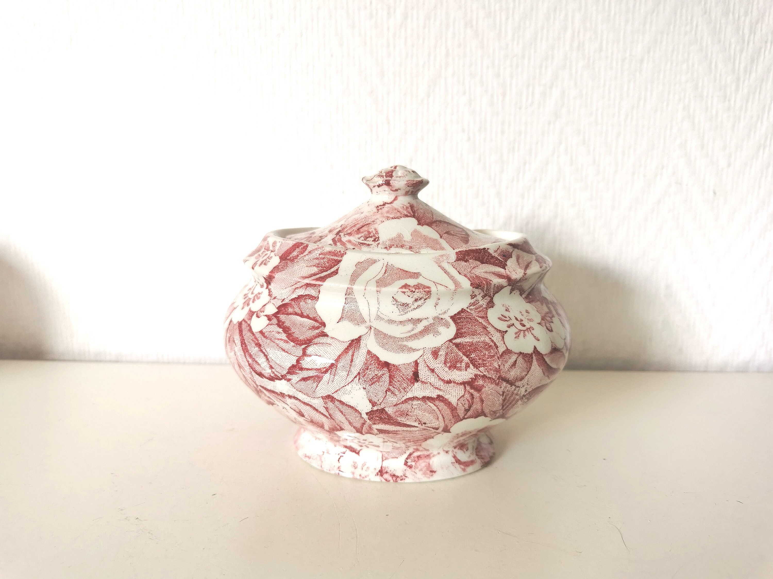 Sugar/can/pot/burleigh /pink Victorian Chintz /staffordshire