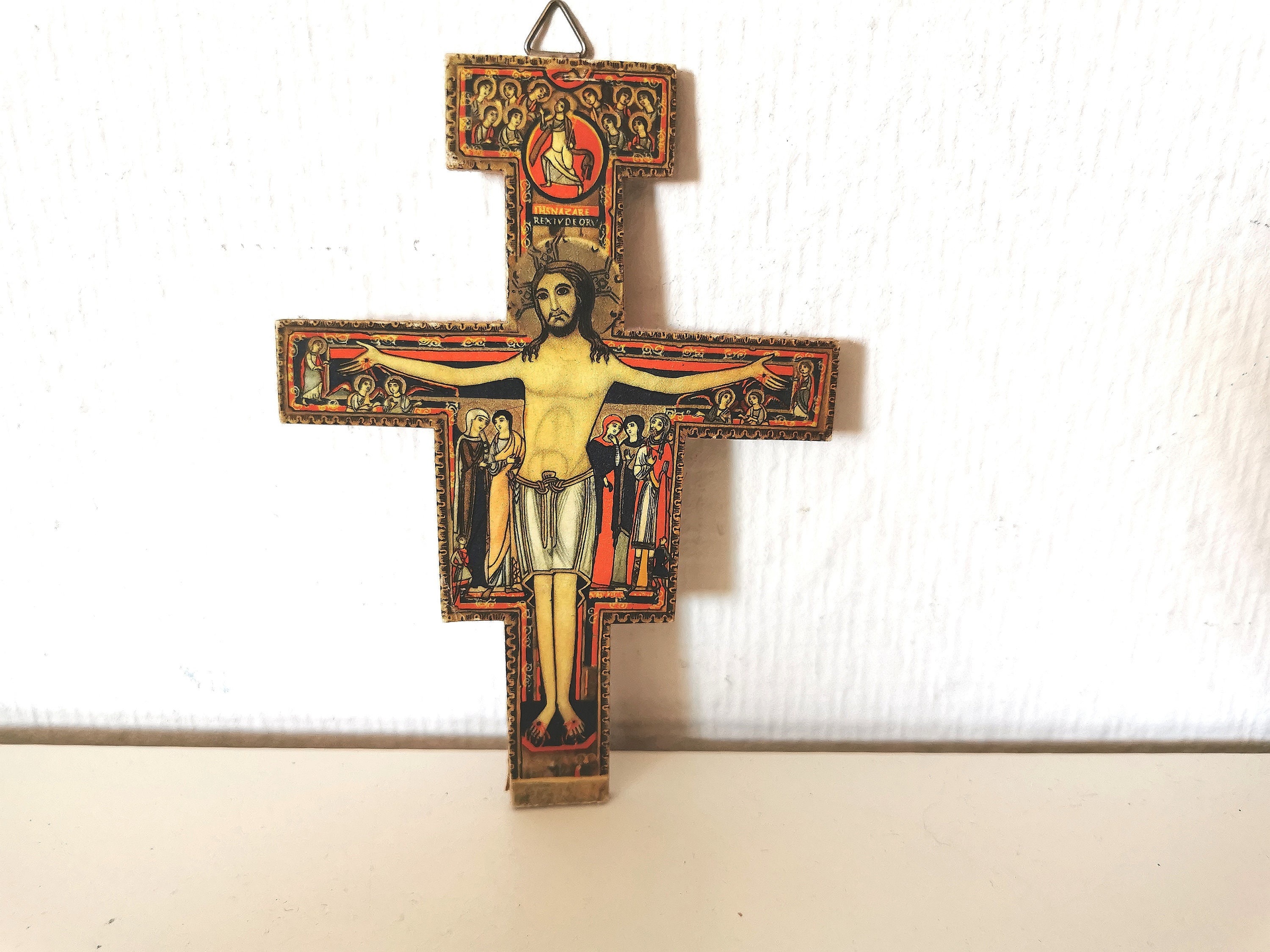 Ancien /Crucifix/Icône Religieuse/Jesus Christ/Église Catholique/Italien Vintage