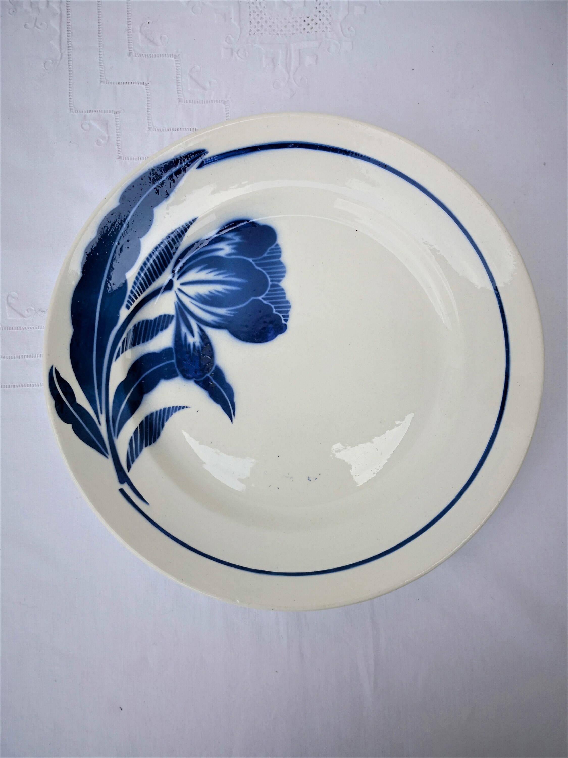 Plat de Service /Rond /En Céramique /Badonviller/ 1900/ Motif Fleur/ Ligne Marlène