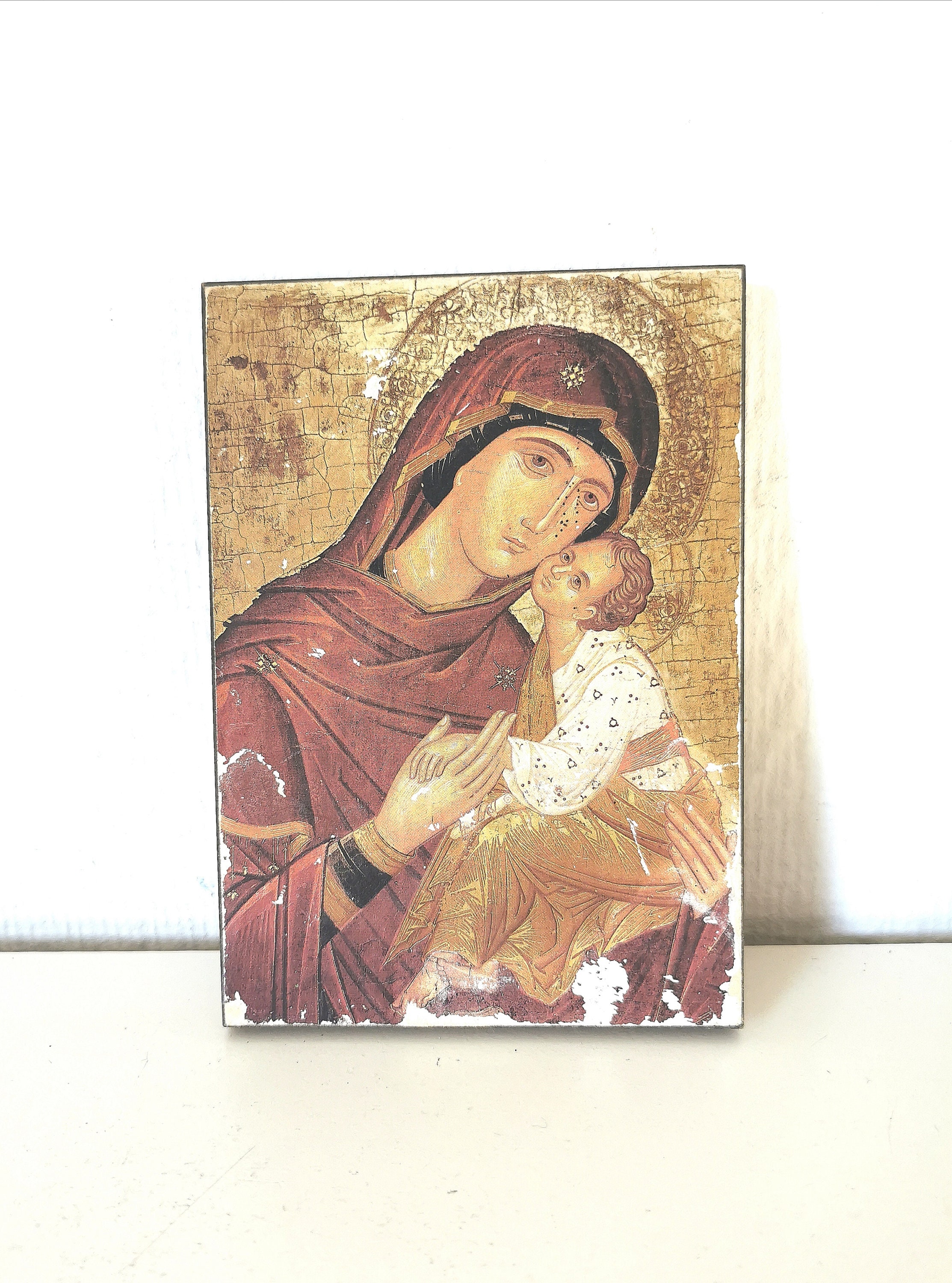 Ancienne Icône Religieuse/Jesus Christ/Vierge Marie/Église Orthodoxe /Russe Vintage