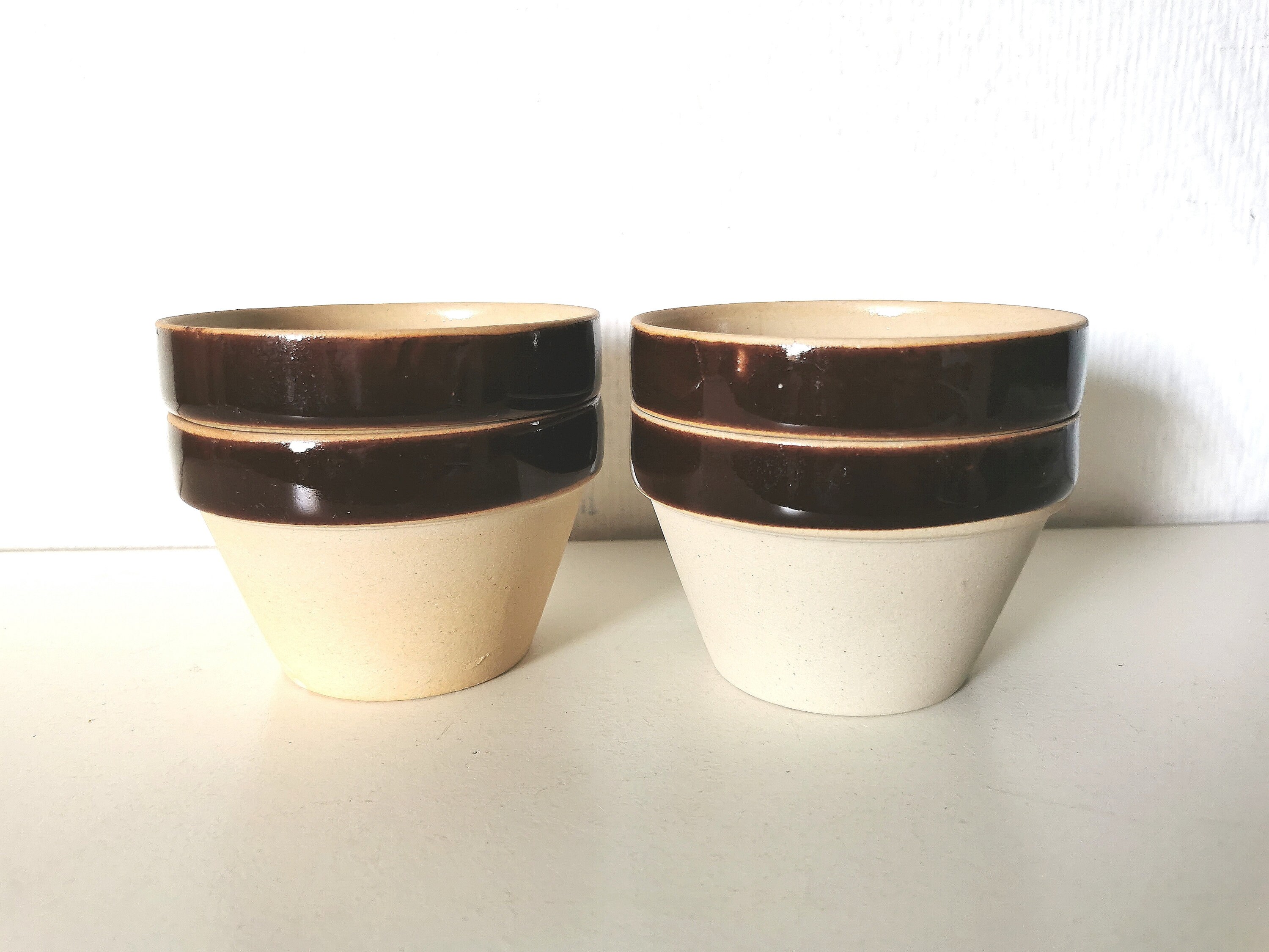Ensemble de 4 Ramequins/Bols/Saladier/Coupe/ en Grès /Céramique /Beige et Marron/Digoin Sarreguemine