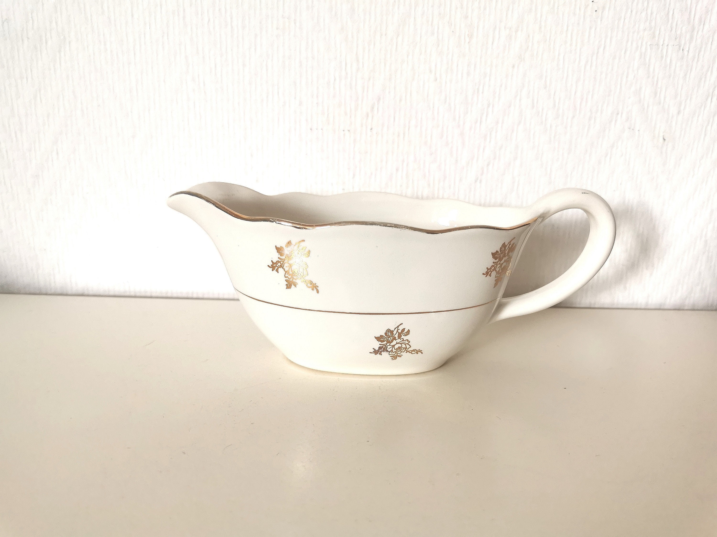 Saucier /Crémier/Digoin Sarreguemines /Beige et Doré Motif Fleurs Français Vintage