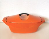 casserole pot pan enamelled cast iron Raymond Loewy orange LE CREUSET 60s vintage French
