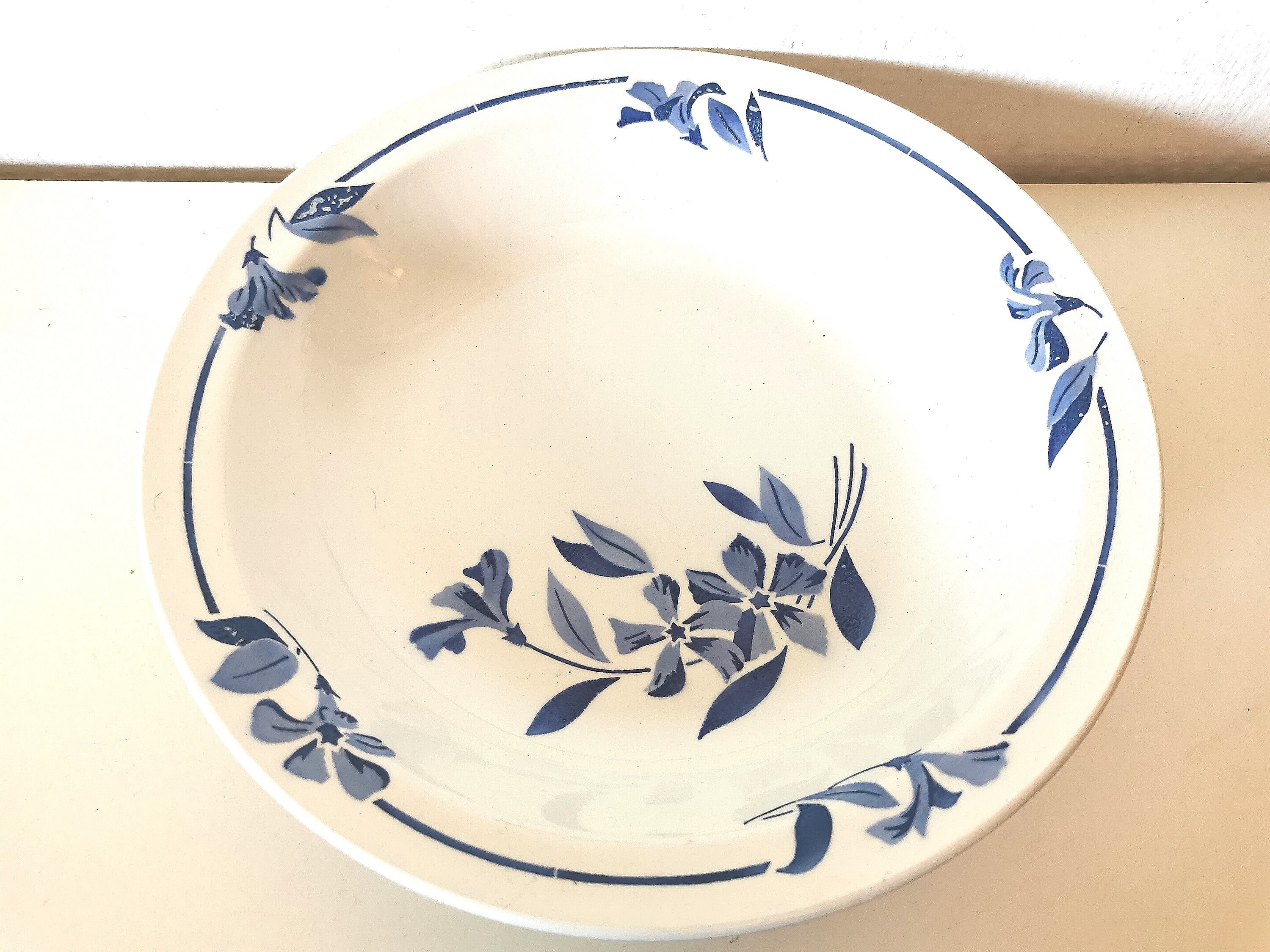 Saladier/Bol/Plat/Porcelaine/ Hbcm/Creil et Montereau /Motifs Fleur/Bleu Blanc Modèle Jean/Français 