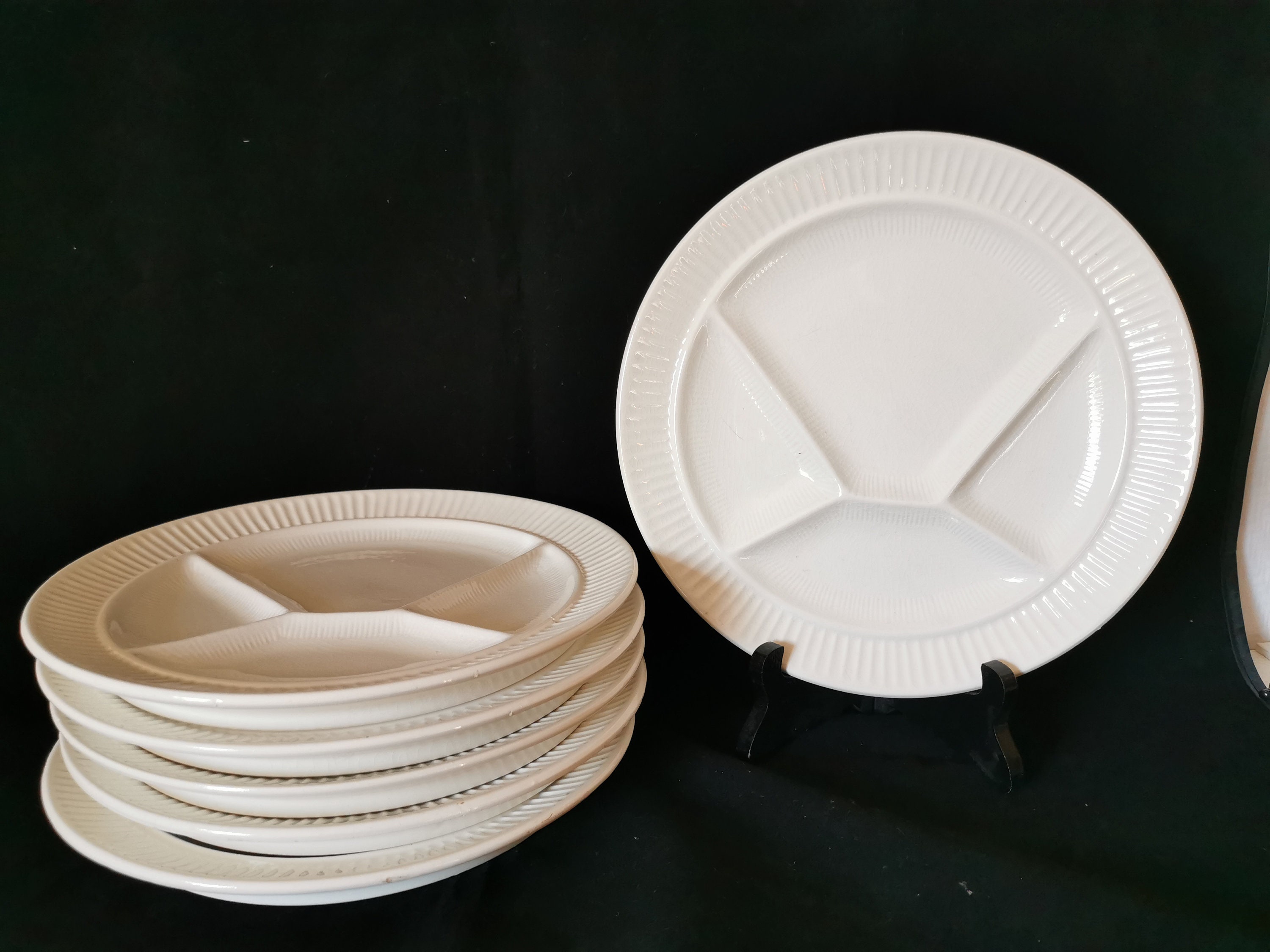 Ensemble de 6 Assiettes/Plates/À Fondue/Sarreguemines/Digoin/Blanches/Français Vintage/Années 70