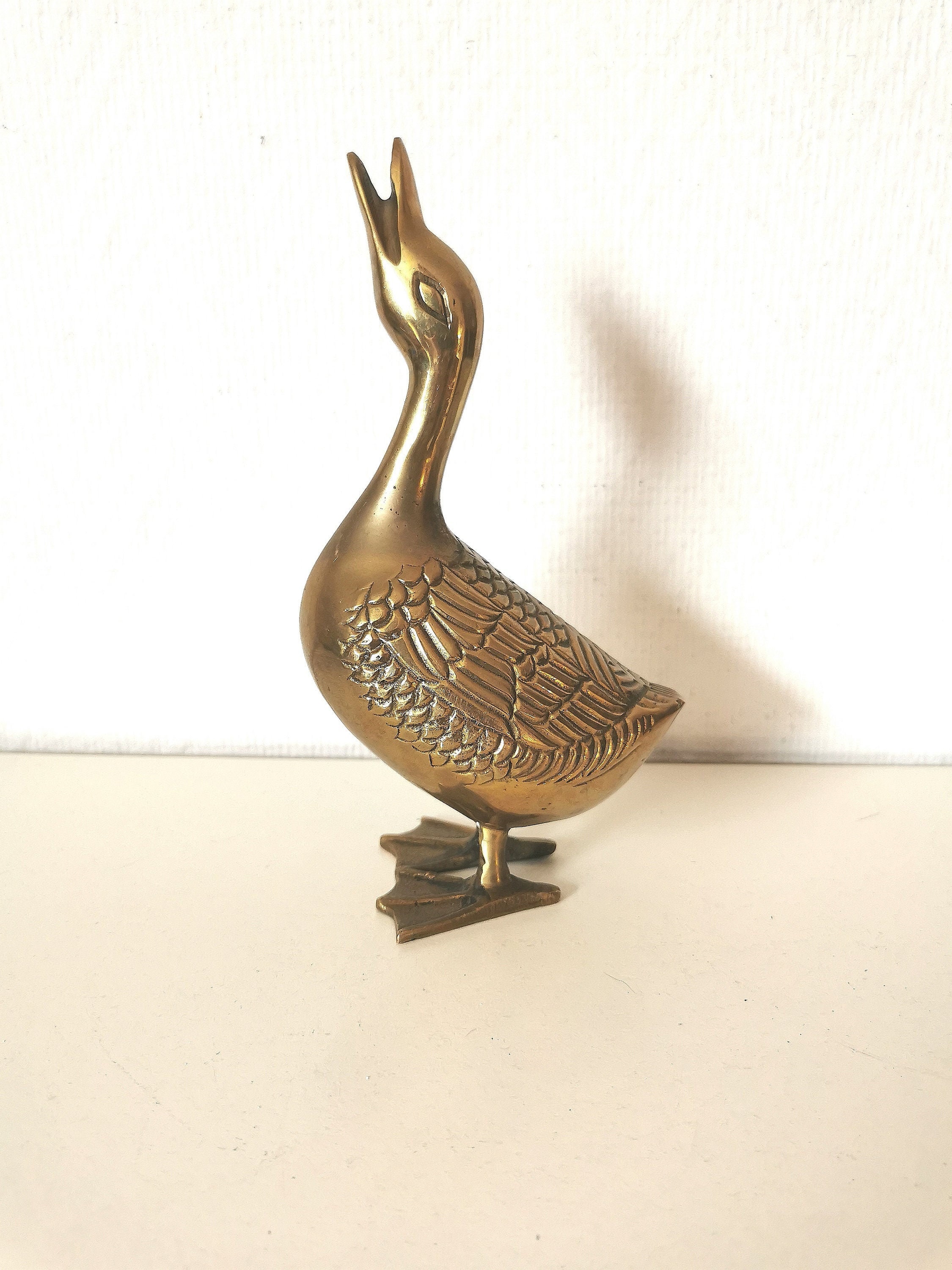 statuette /Figurine/Canard/Oie/Oiseau /Collection/Laiton/Cuivre Doré /Métal Français Vintage