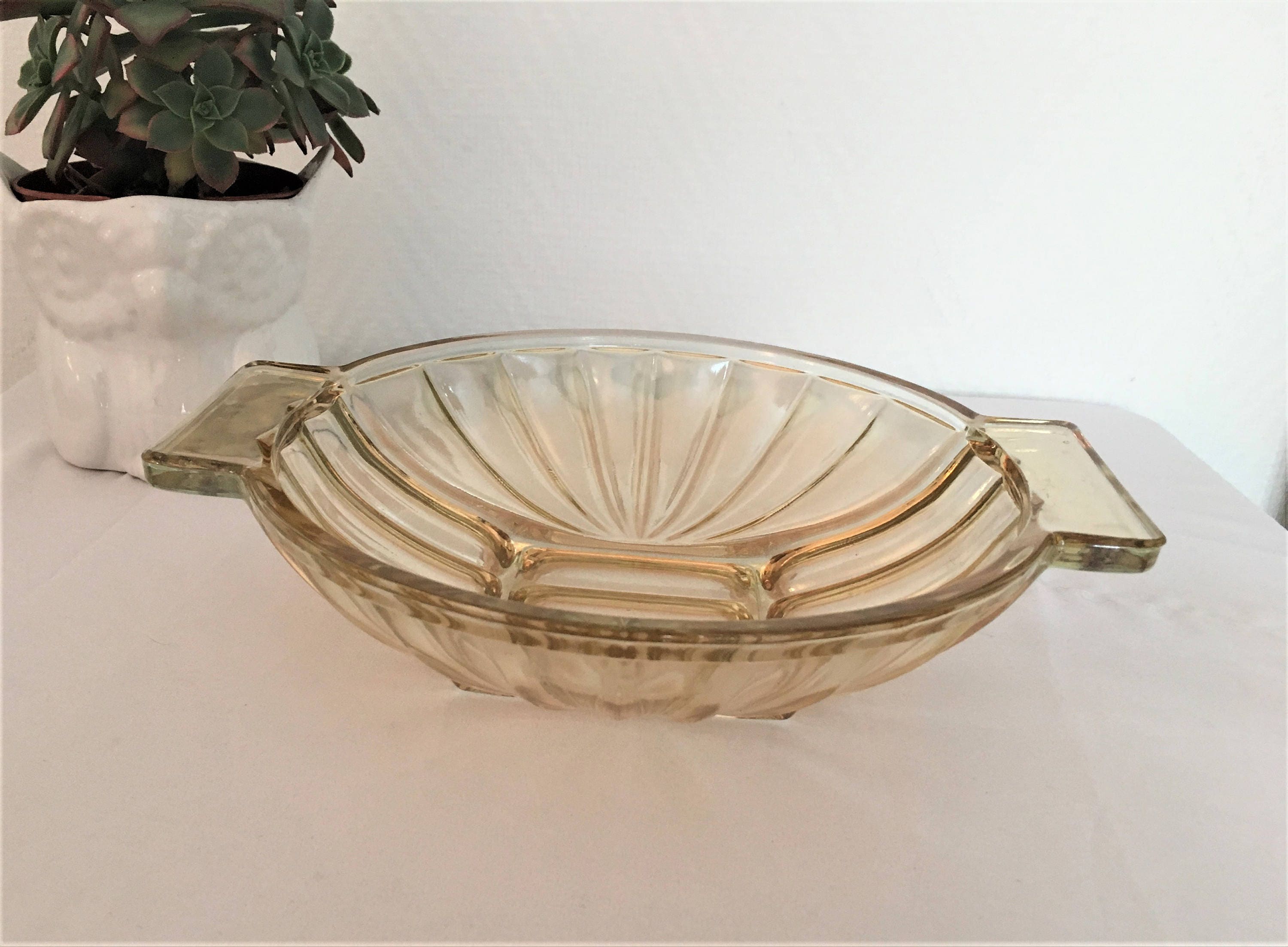 Plat/Coupe/Corbeille/Verre/Irisé/Orange/Art Déco/Français/Vintage