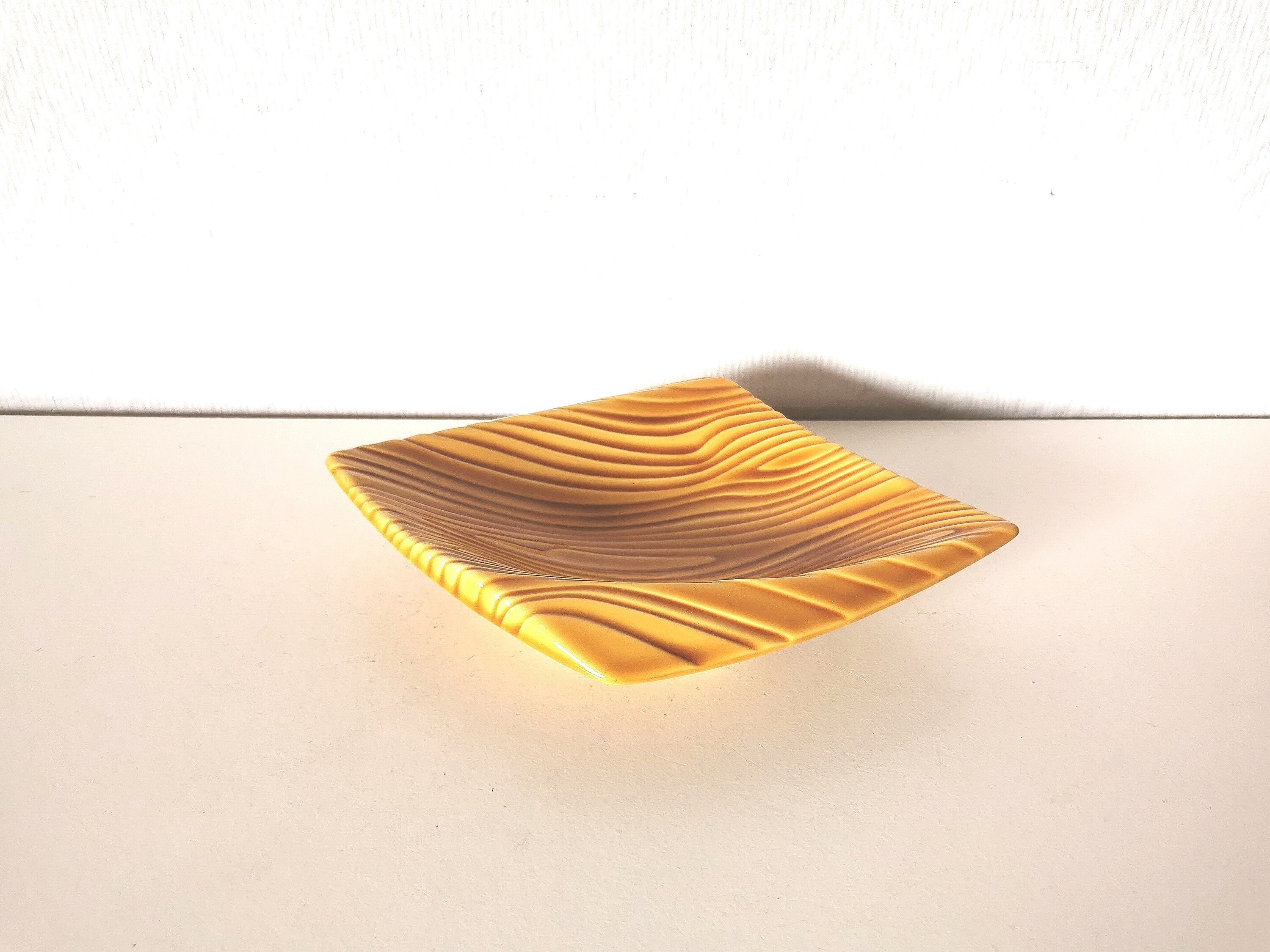 Coupelle/Vide Poche/Plat/Barbotine/Céramique/Imitation Bois /Forme Losange/Années 50 Français Vintag