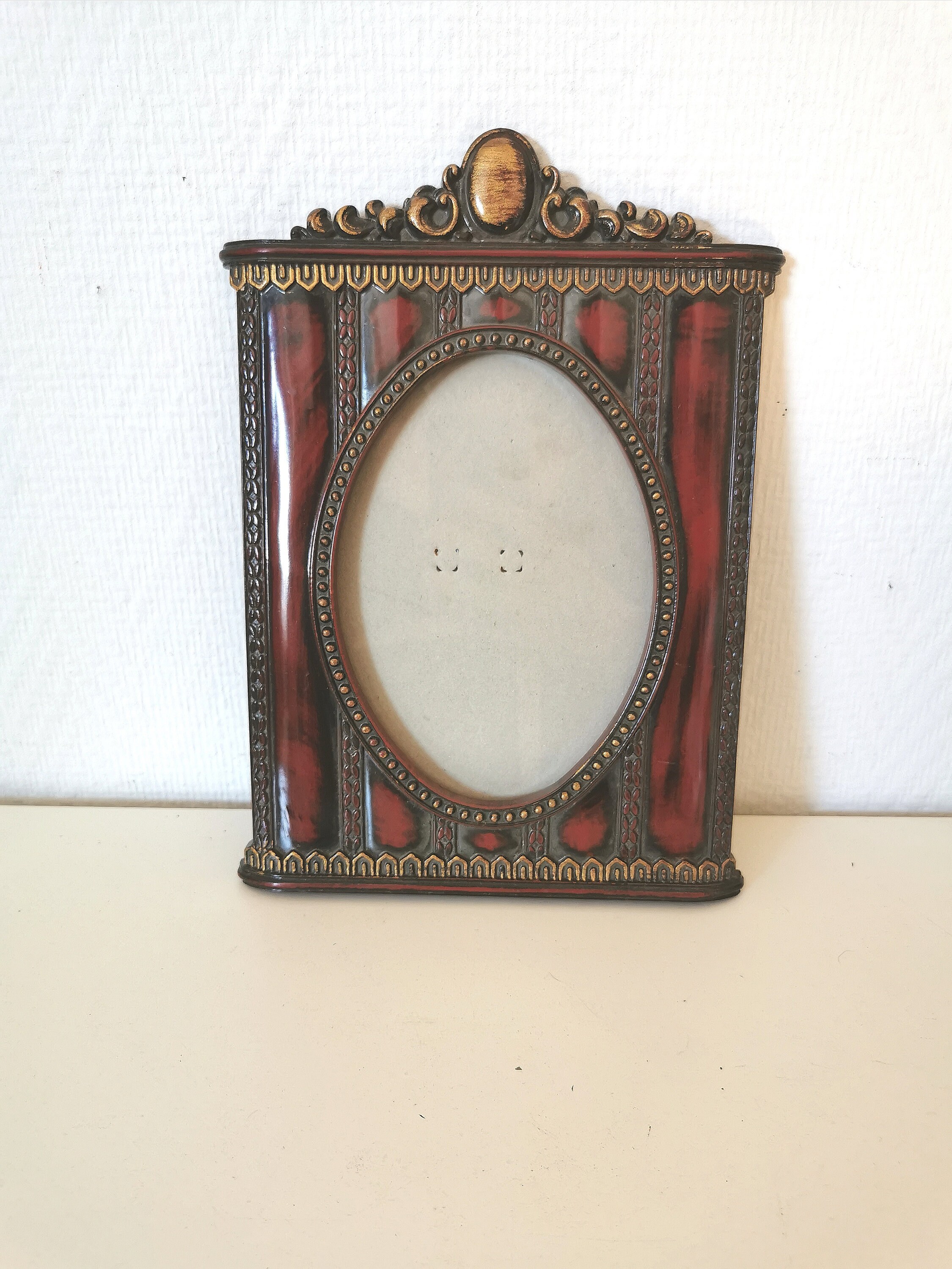 Cadre Photo /Rouge/Bordeaux/ Doré/style Empire /Français Vintage