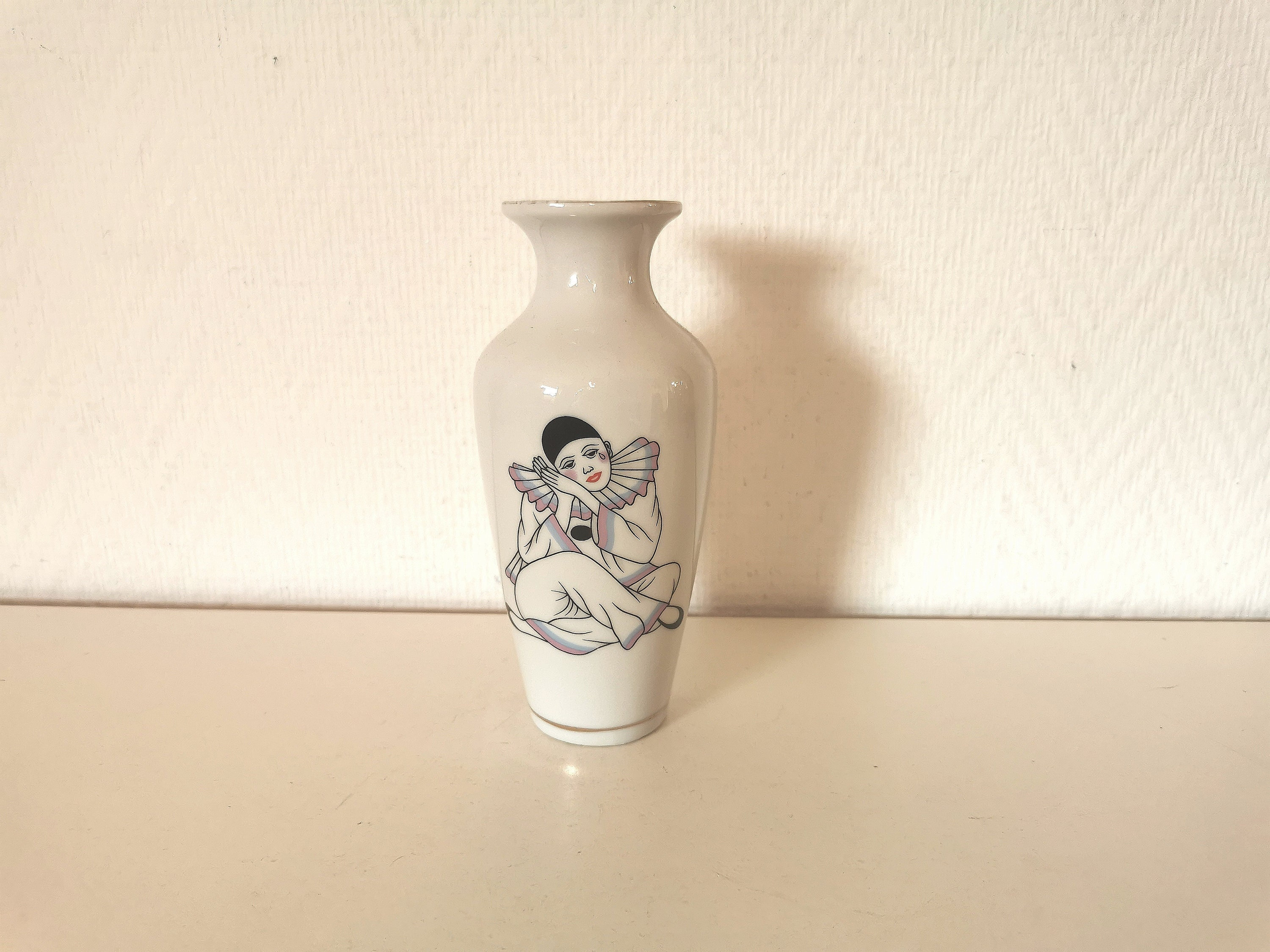 Vase/Soliflore/Céramique/Motif Pierrot/Clown/Années 80 /Français Vintage